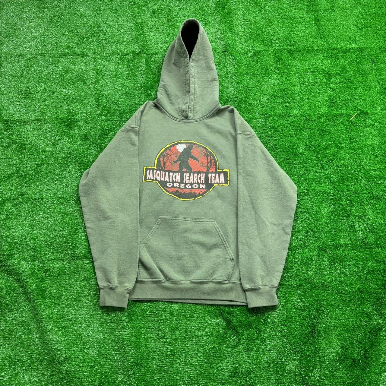 Vintage Olive Green Bigfoot Gildan Hoodie (Size... - Depop