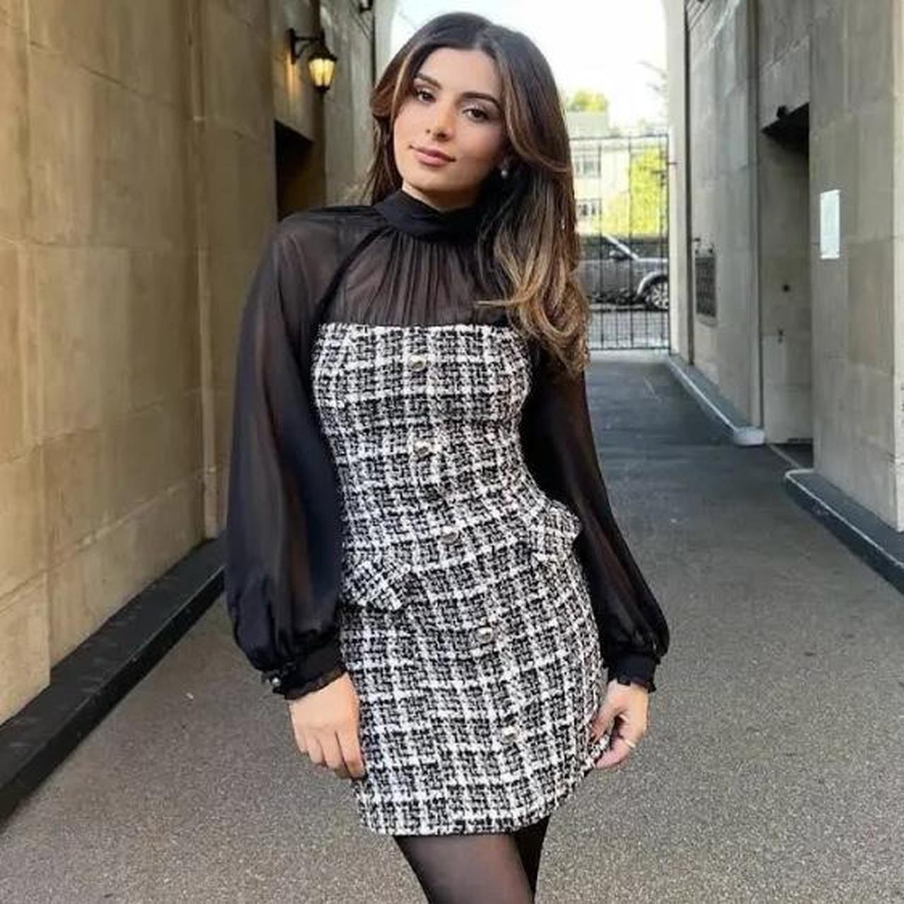 Zara black and white tweed dress hotsell