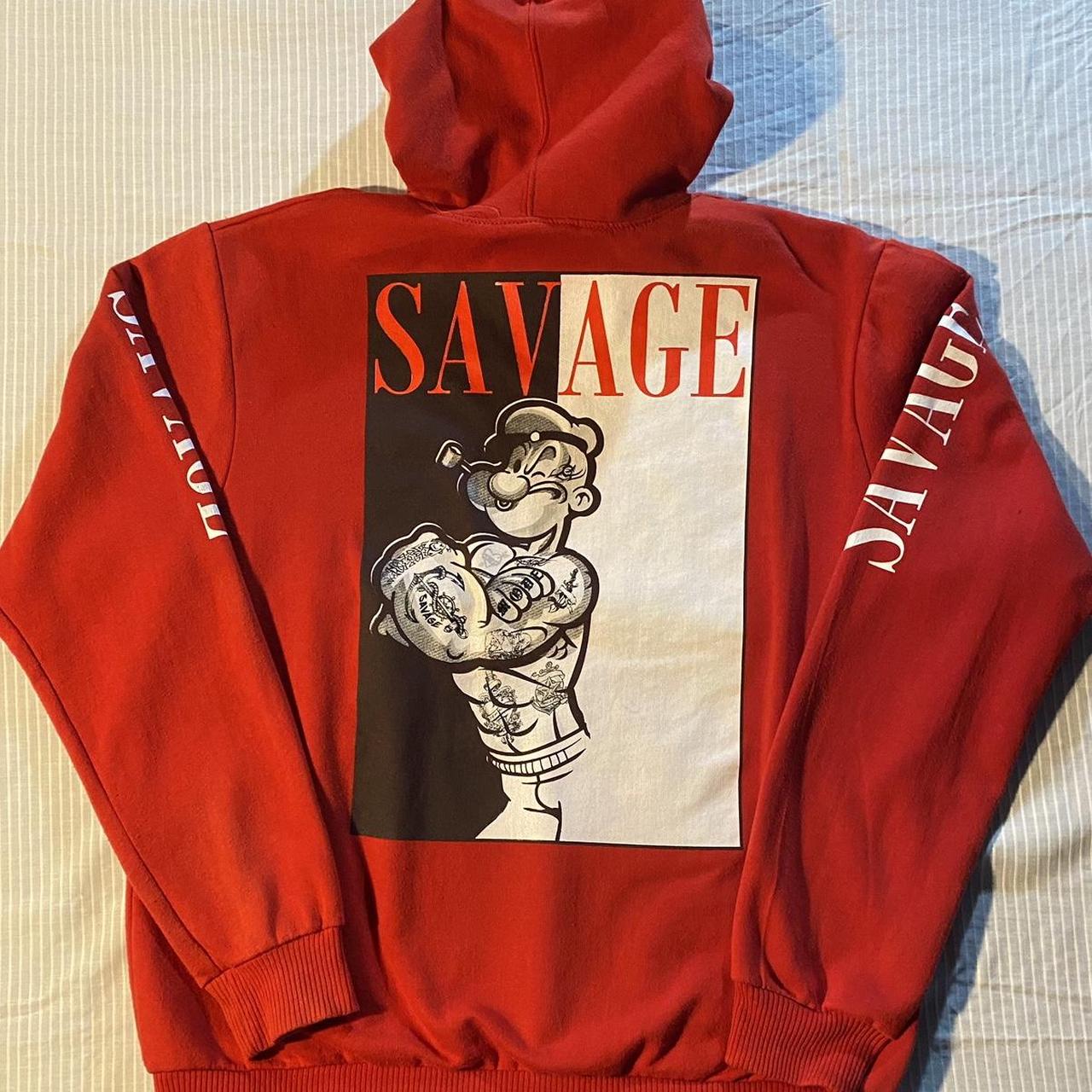 RED 2000s GRAPHIC SAVAGE POPEYE HOODIE relaxed fit. Depop