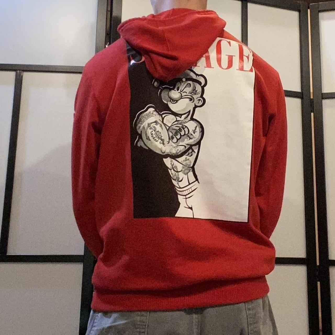 RED 2000s GRAPHIC SAVAGE POPEYE HOODIE relaxed fit. Depop