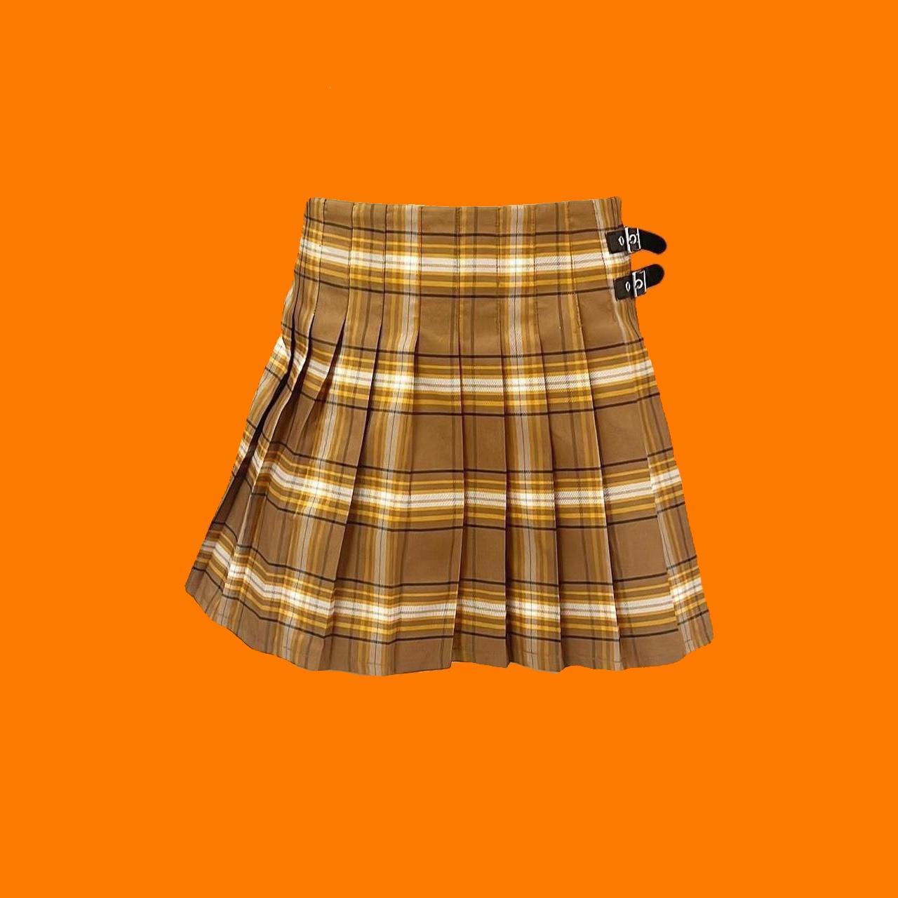 Brown Plaid Skirt Cute brown orange plaid. Depop