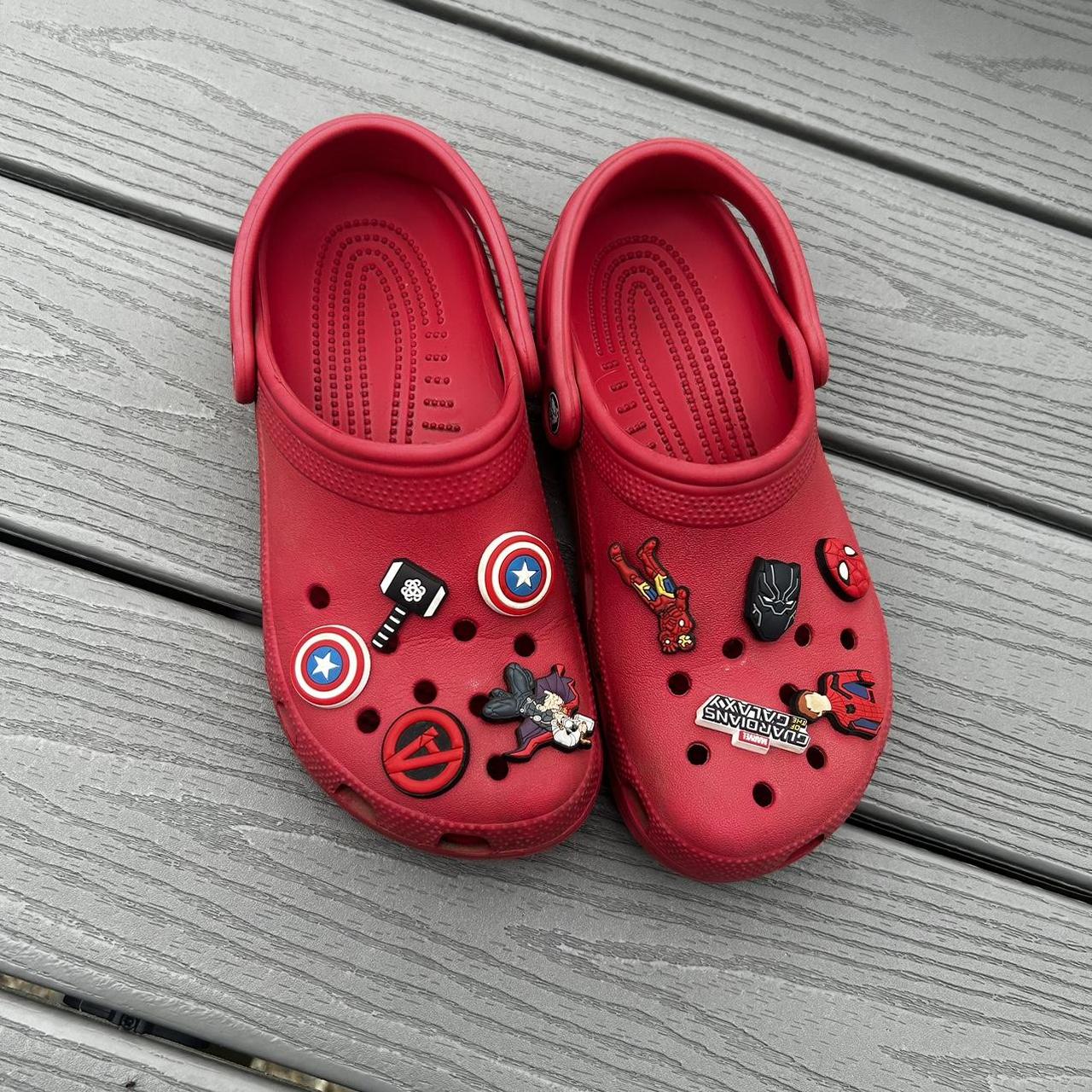 Marvel Crocs 🕷️♥️ Crocs used, jibbitz in very good... Depop