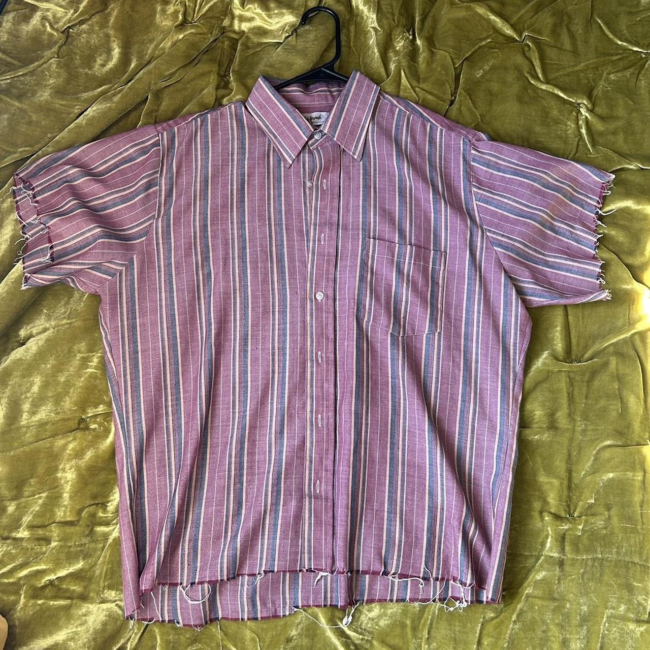Large shirt with maroon, gold and dark blue stripes... - Depop