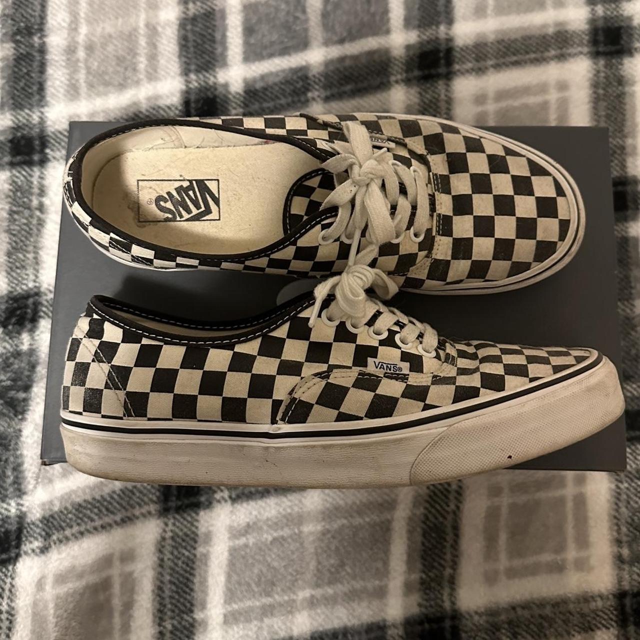 VANS AUTHENTICS CREAM AND BLACK CHECKERBOARD. Depop