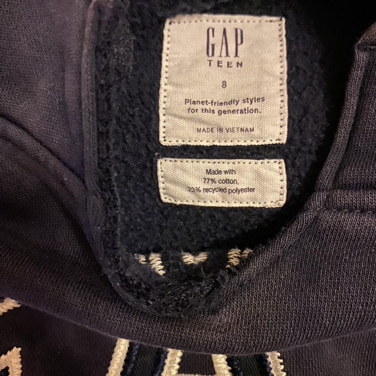 Navy Gap hoodie with white lettering size 8 in... - Depop