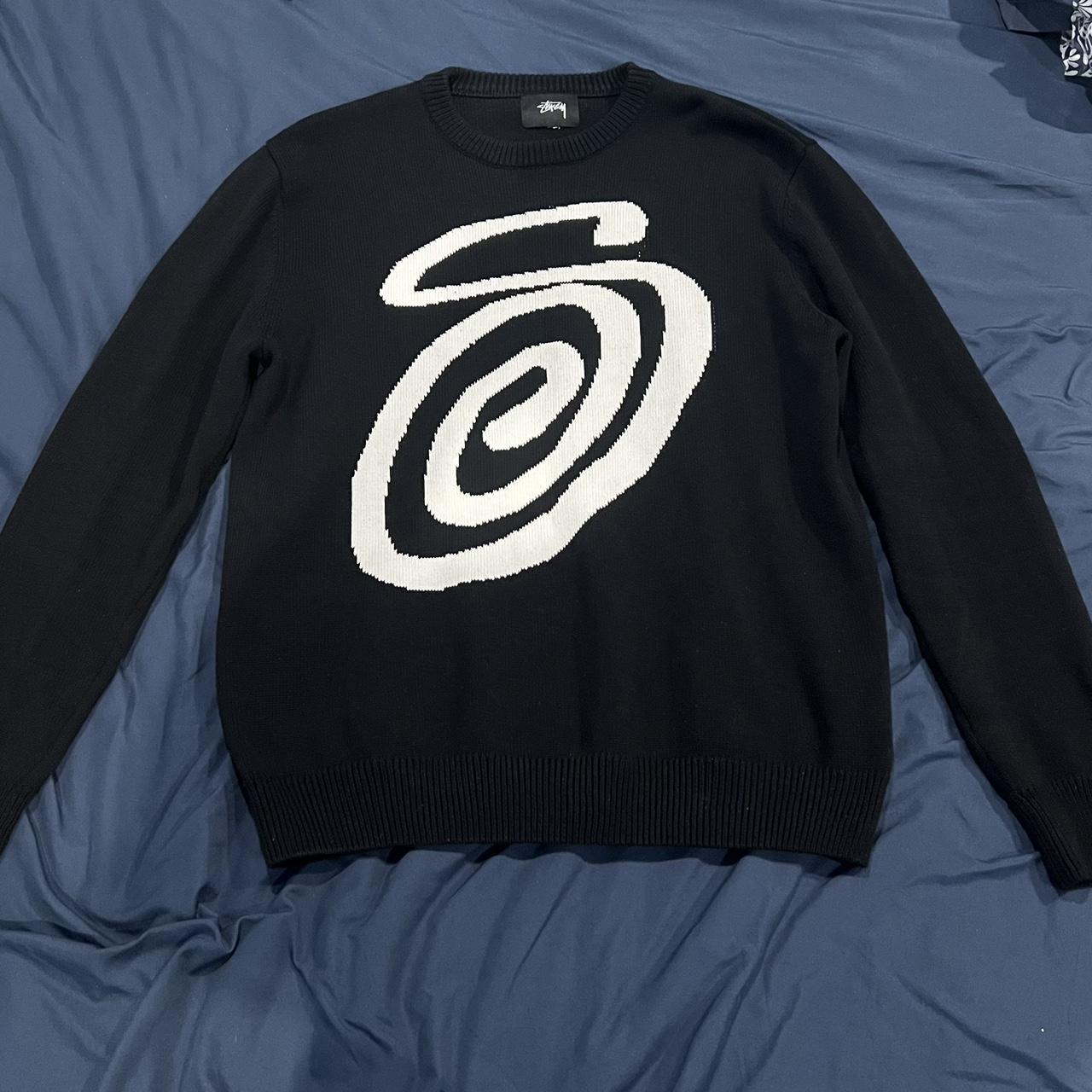 large black stussy 's' swirl knit sweater worn once | Depop large black stussy 's' swirl knit sweater worn once | Depop