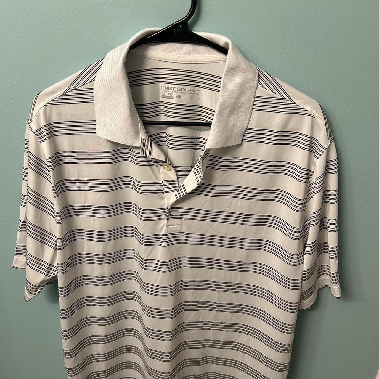 large white/black nike polo - Depop