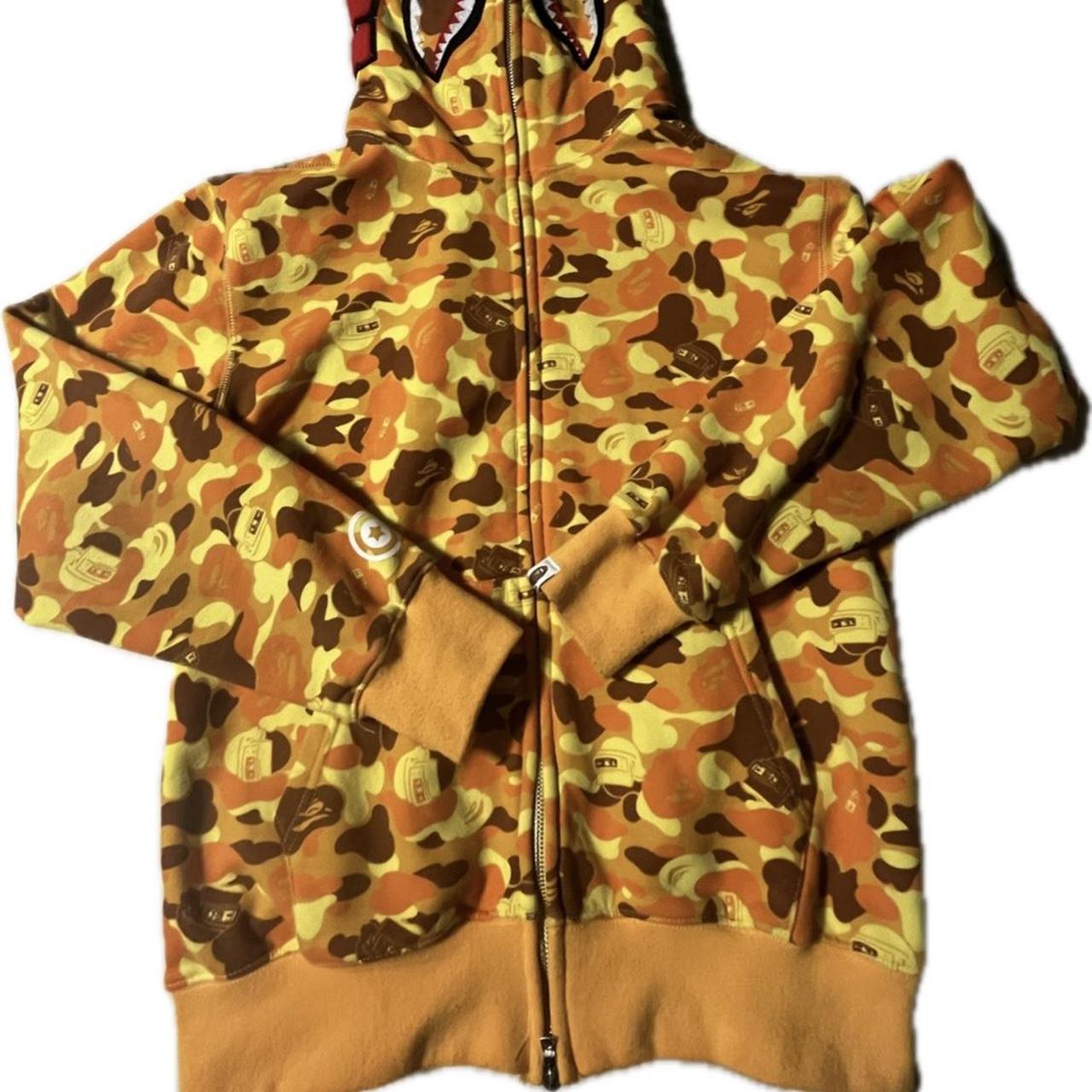 Bape orange camo deals shark hoodie