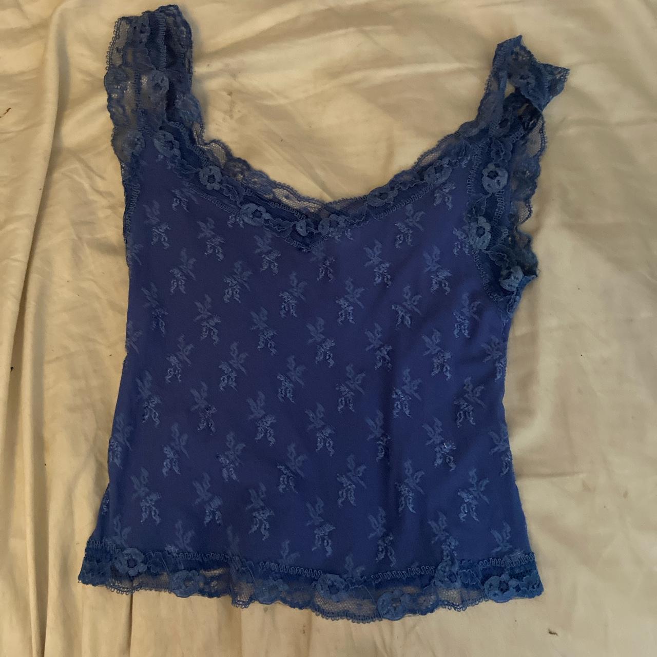 super cute blue lacy top so cute but not really my... - Depop