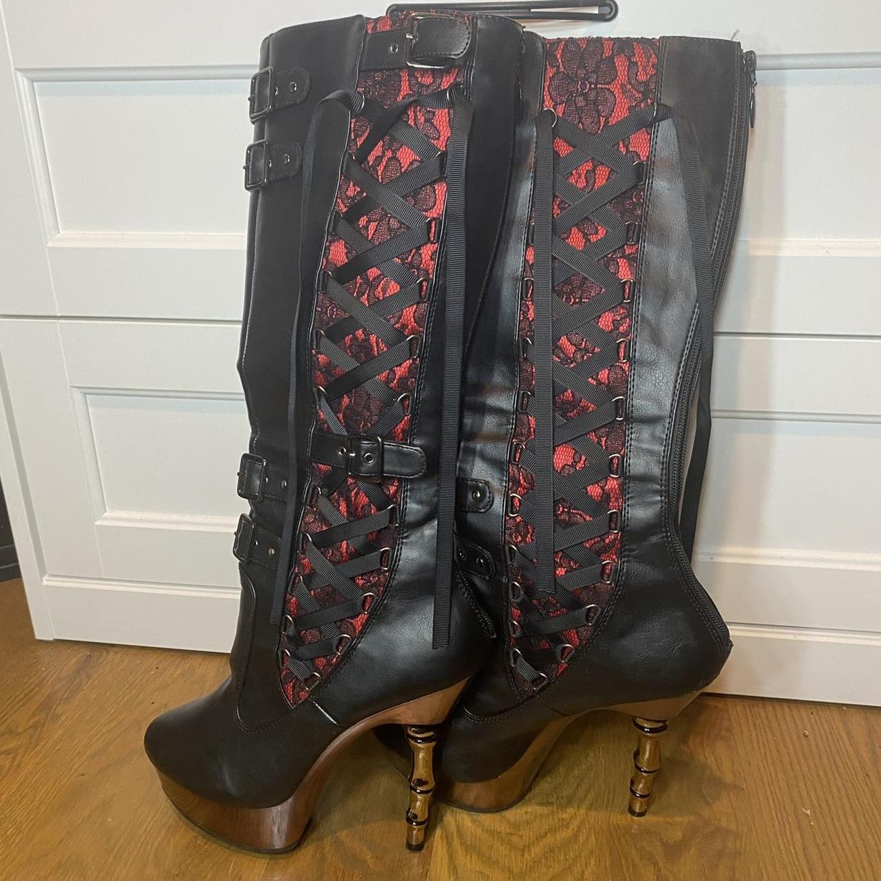 Demonia Women's Red and Black Boots | Depop