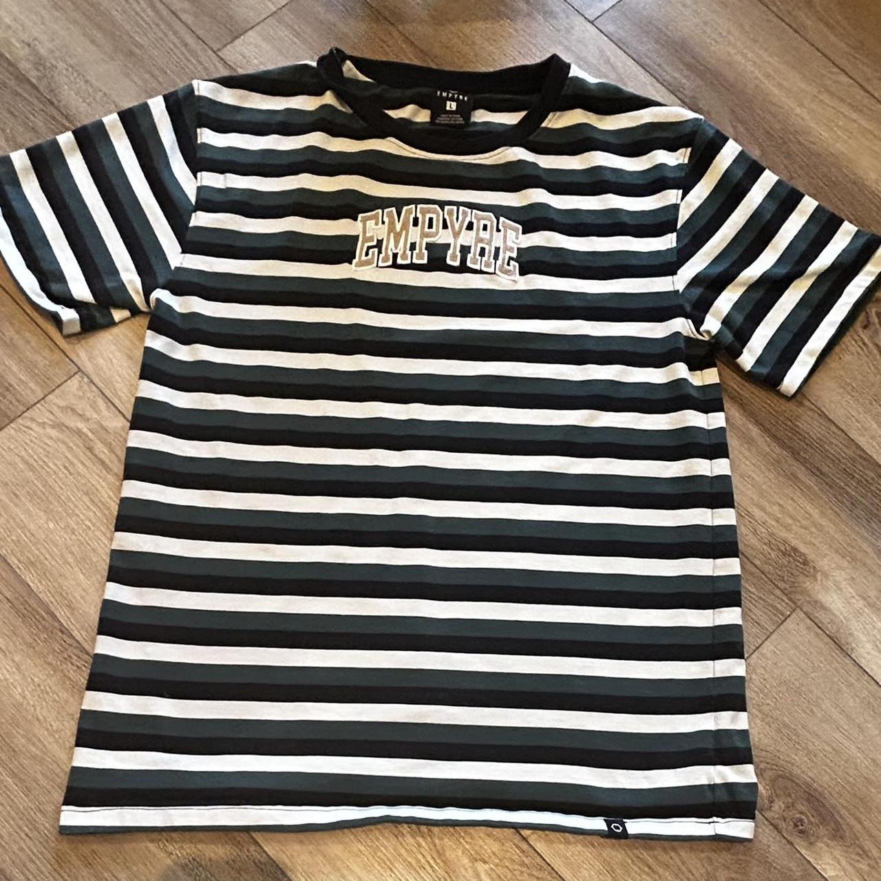 Empyre green black and white striped shirt
