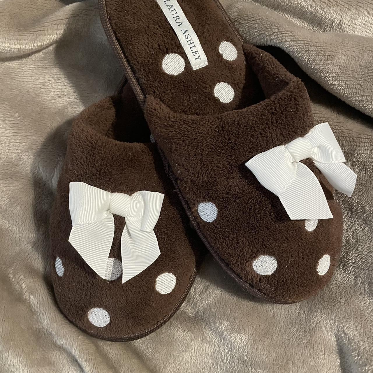 brown dotted slippers with bow Depop
