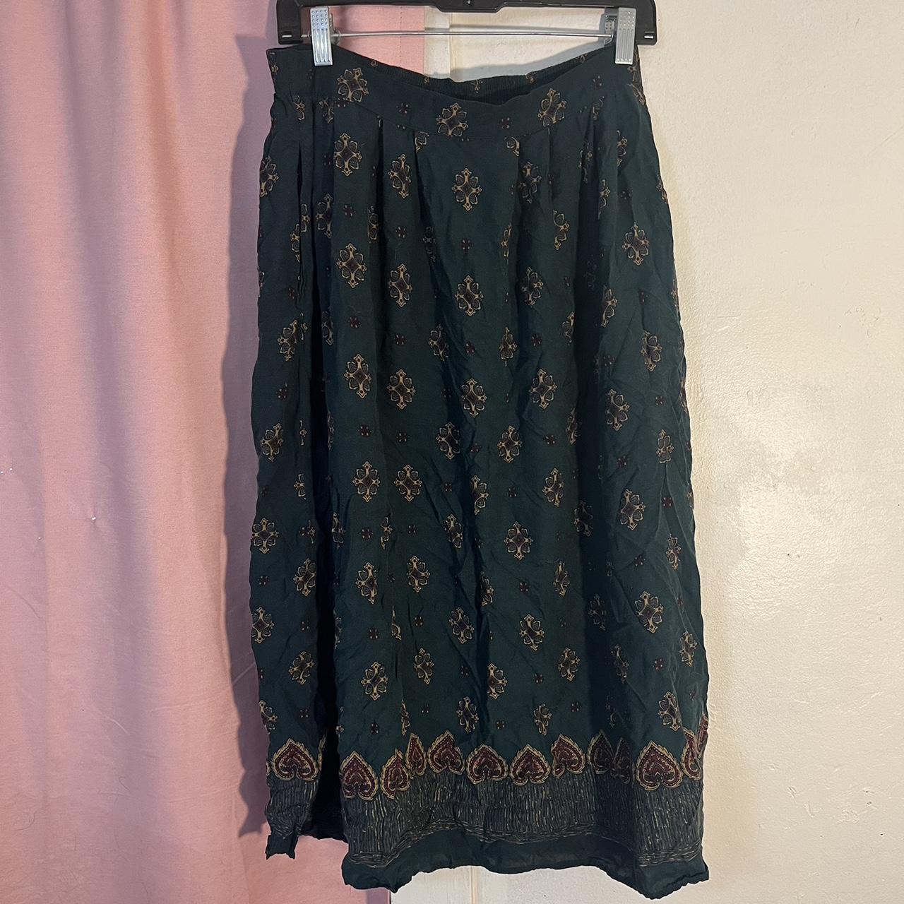 Long Dark Green Patterned Skirt Size Large Stretchy... - Depop