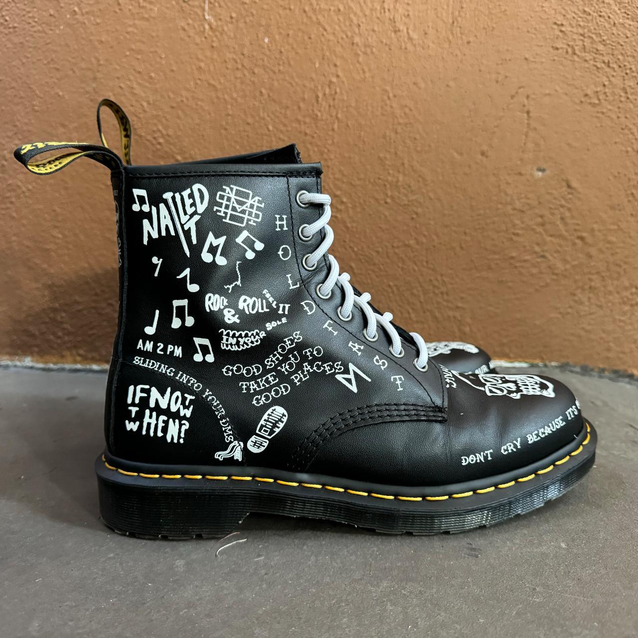 Dr. Martens 1460 Black Scribble Boots with white. Depop