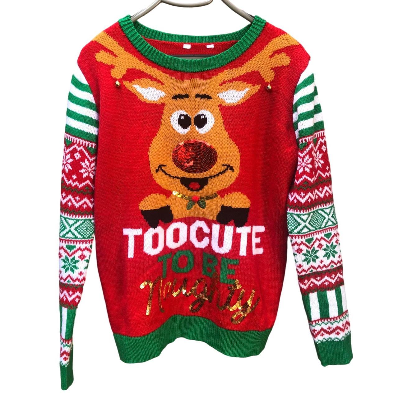 Reindeer Women's Naughty Ugly Christmas Sweater Too Cute To