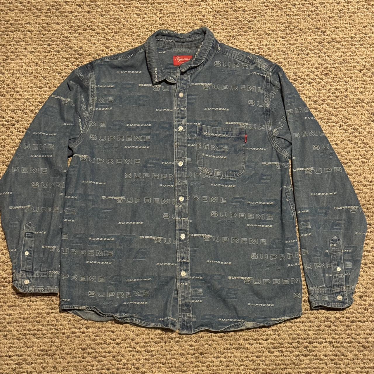 Supreme Dimensions Logo Denim Shirt. Size Large.... - Depop