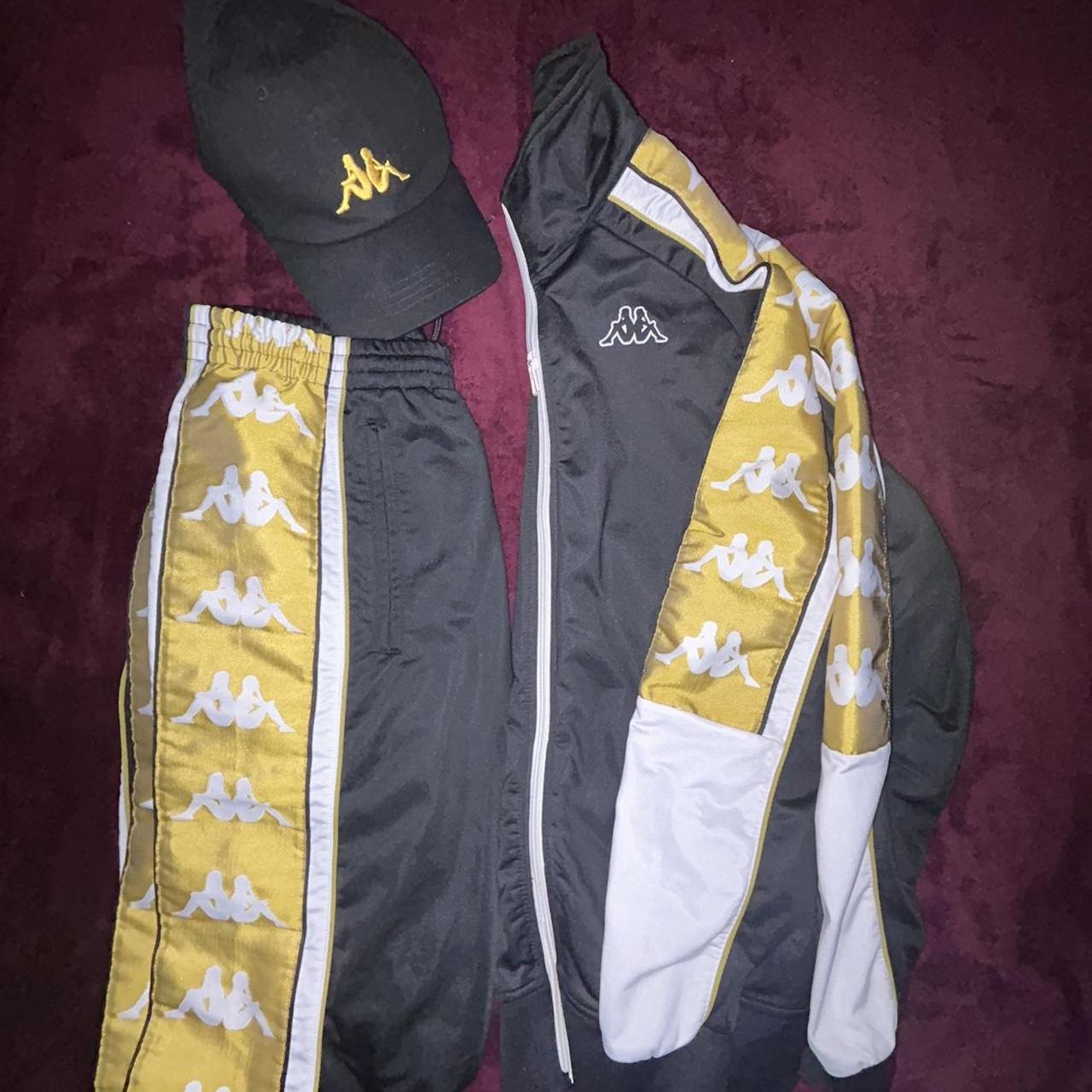 Black and yellow kappa tracksuit hotsell