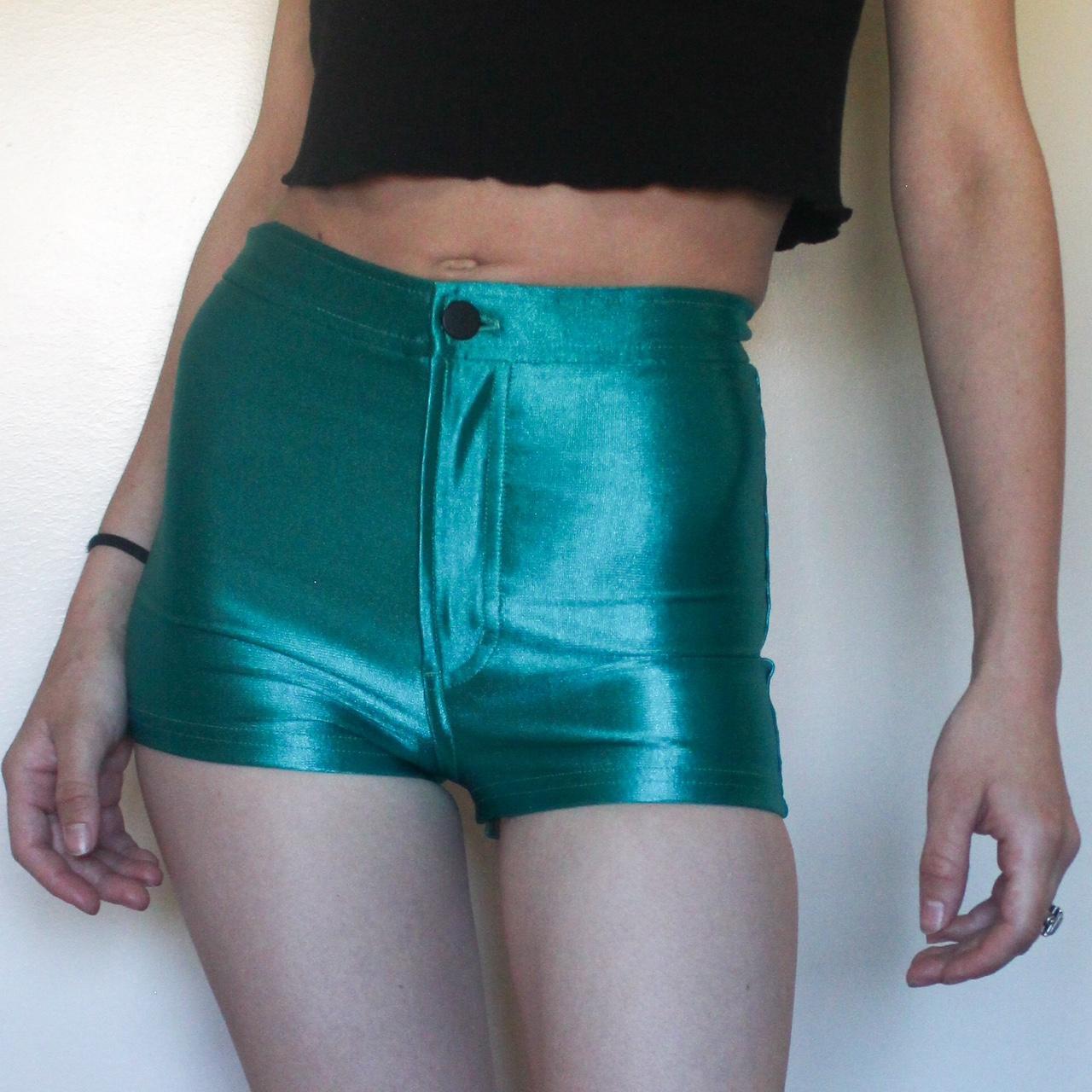 American Apparel Disco Shorts in Deep Peacock Teal... Depop
