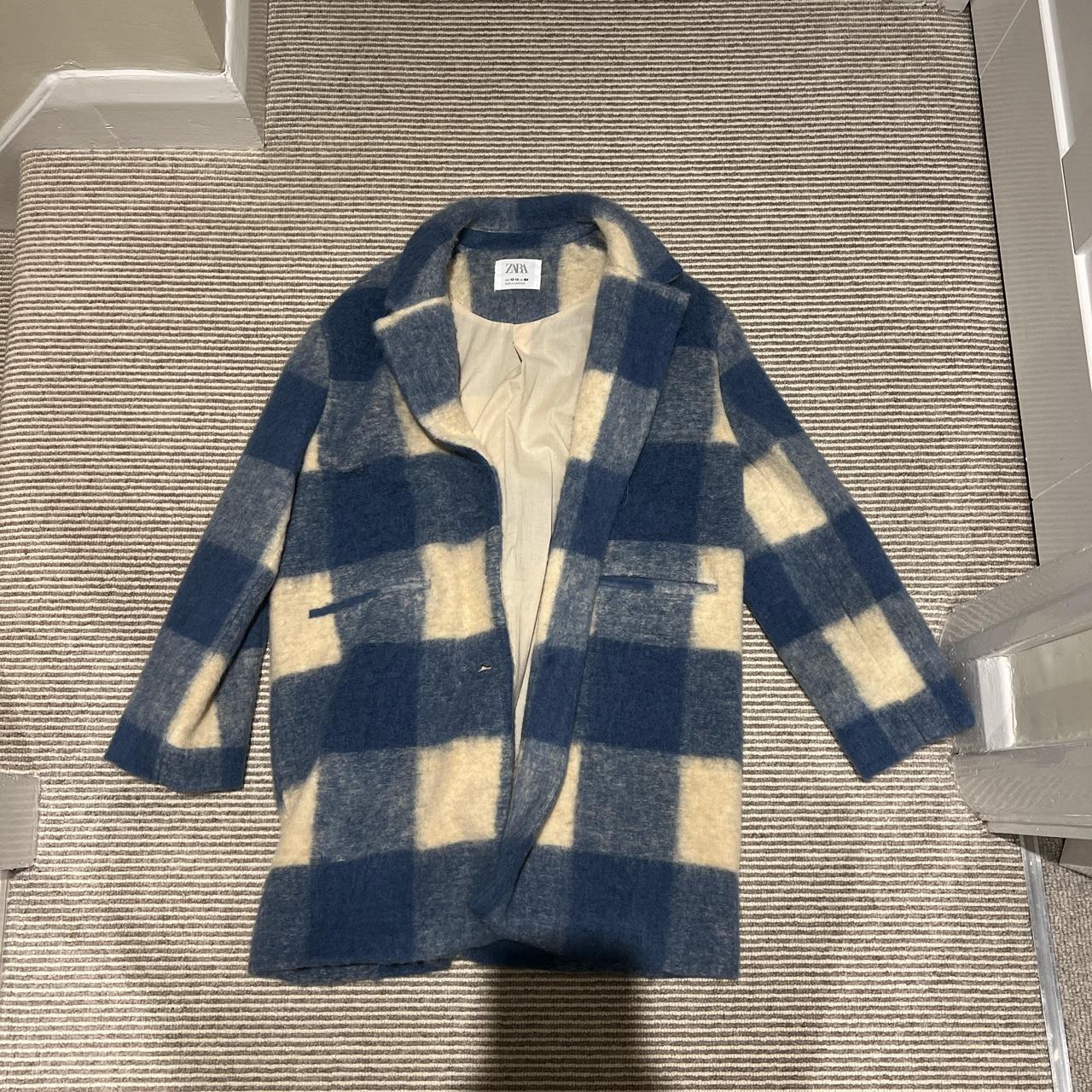 Zara kids blue and white plaid jacket size