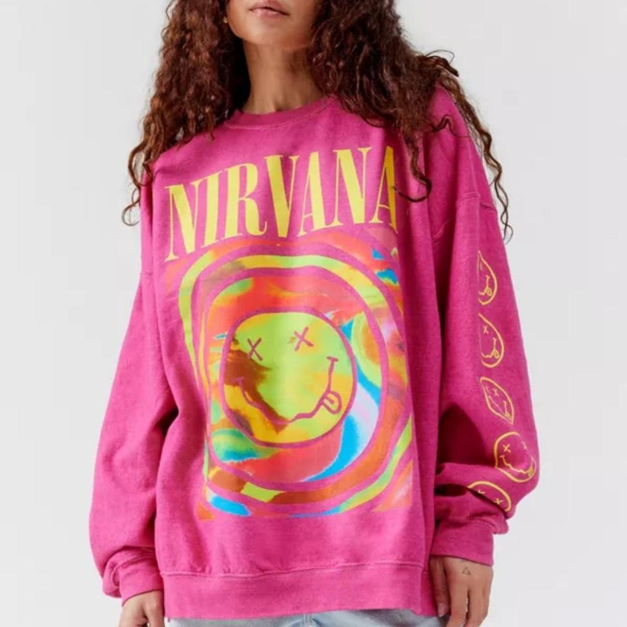 Urban outfitters pink nirvana crewneck Size s/m - Depop