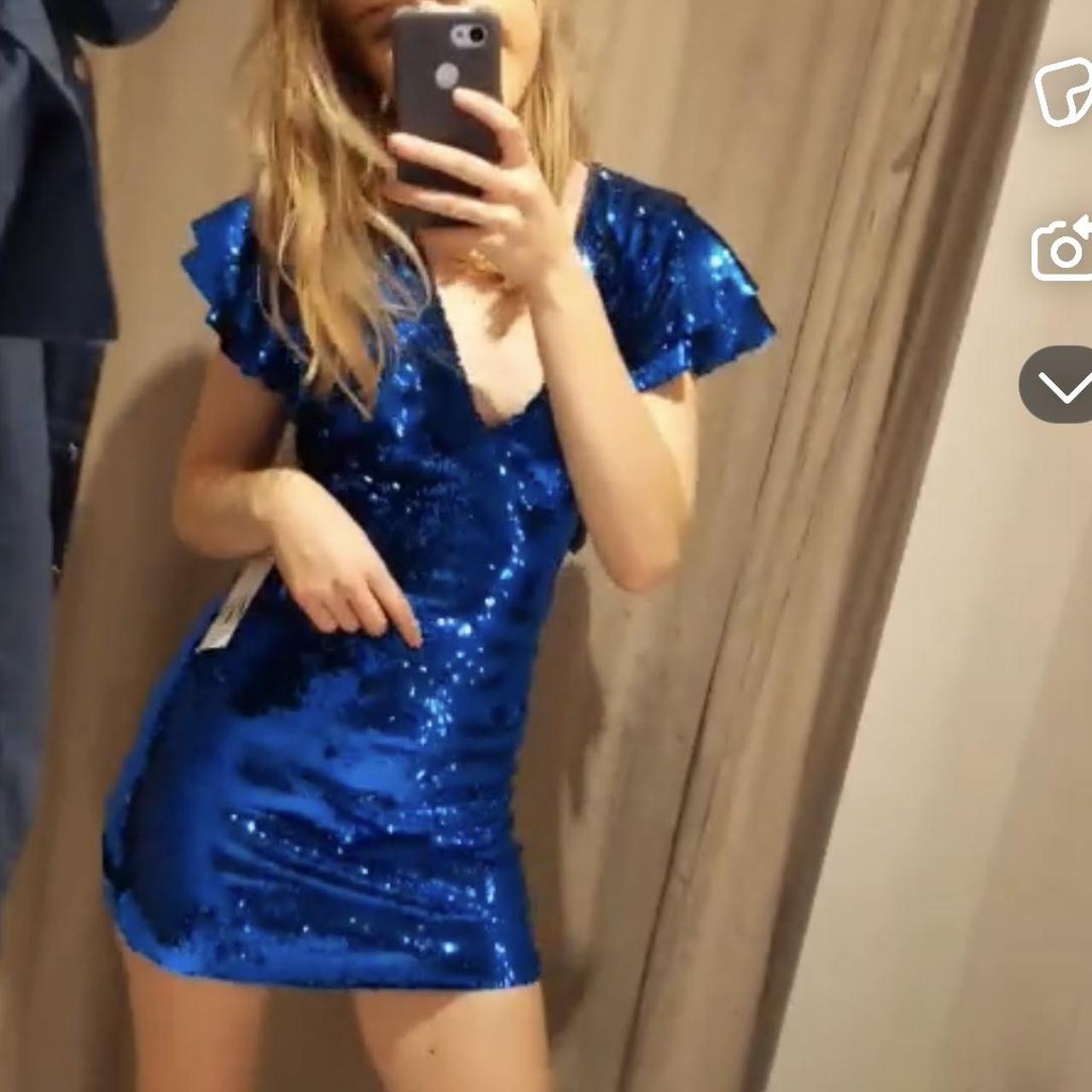 Zara blue mini sequin dress #partydress #sequindress... - Depop