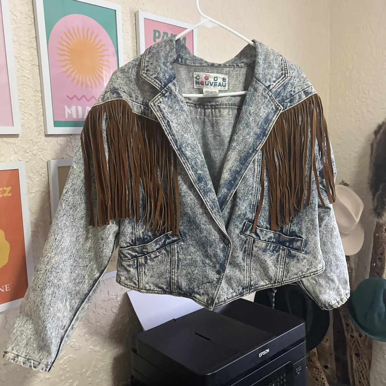 Vintage fringe cowgirl Jean jacket bought in... - Depop