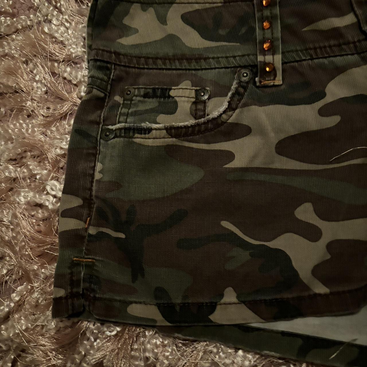 Glo Jeans Shorts | Y2K Glo Bedazzled Camo Micro Mini... - Depop