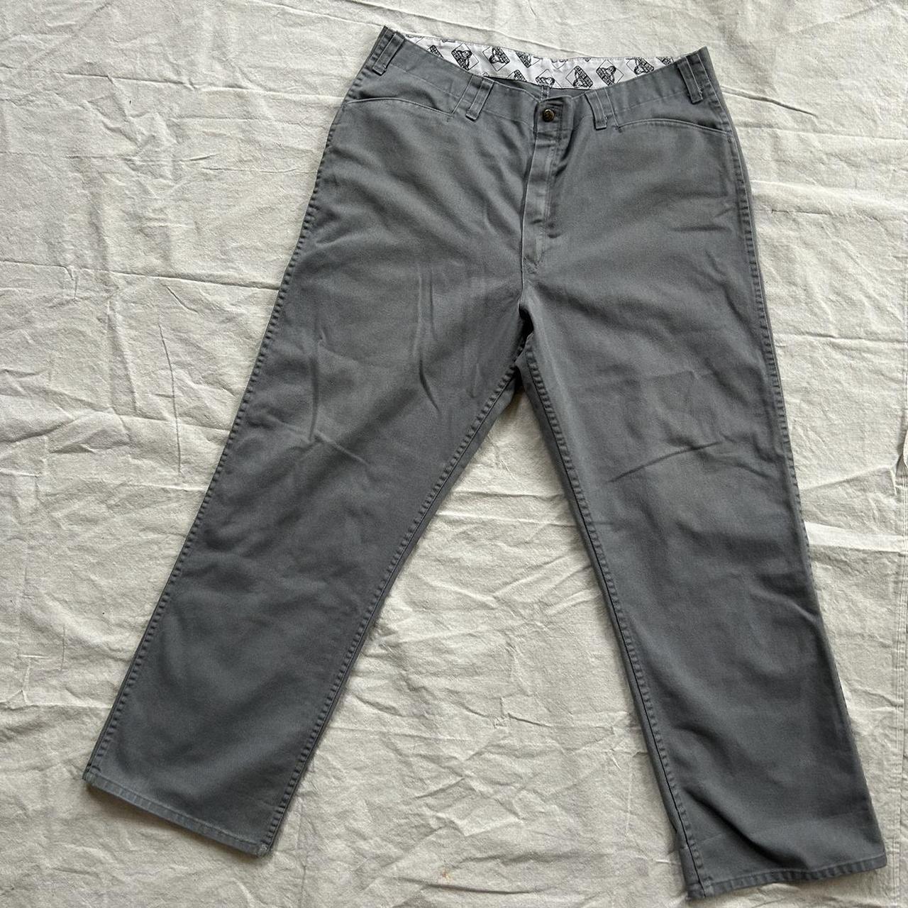 90s baggy ben davis pants grey workwear pants good... - Depop