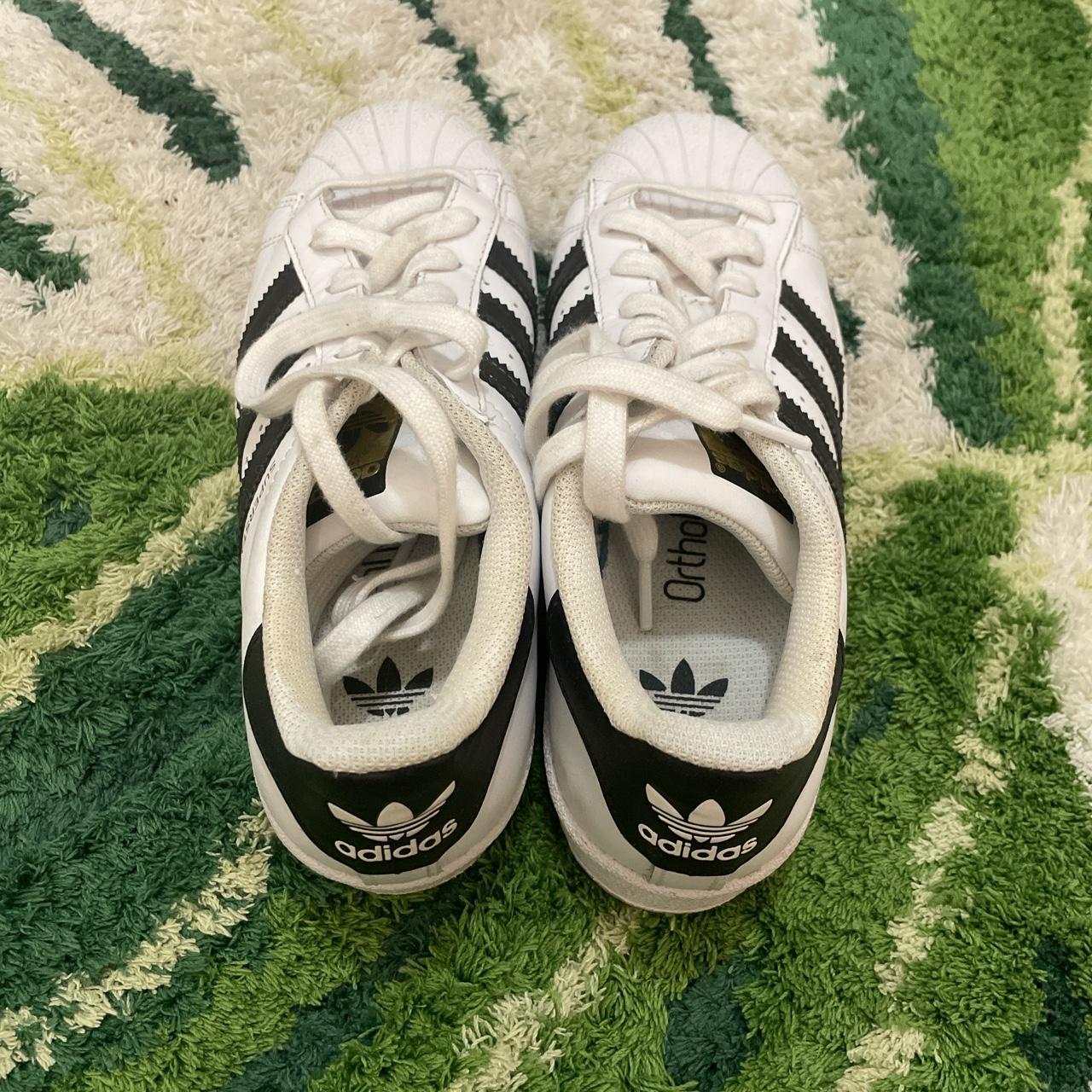 White and black size 4 adidas superstar sneakers.... - Depop