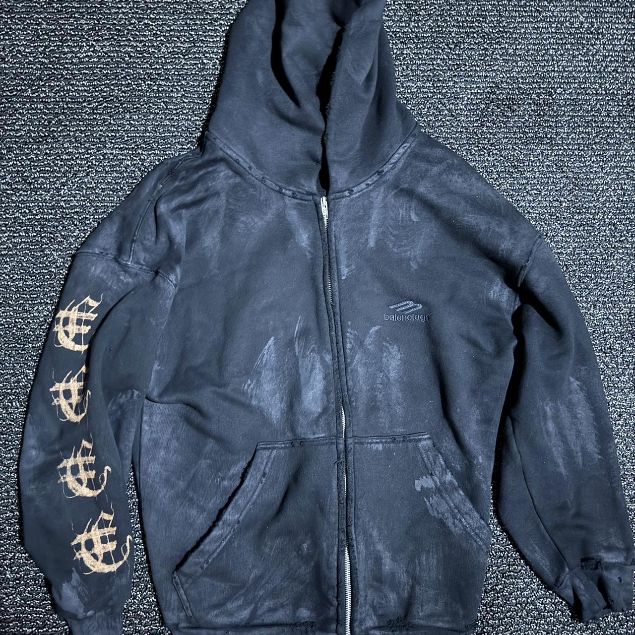 Balenciaga muddy metal zip up hoodie. Distressing is... - Depop