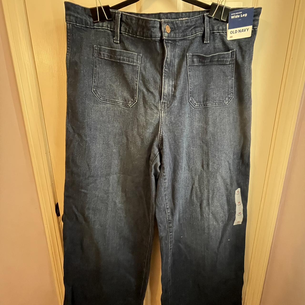 Old Navy Extra High Rise Wide Leg Jeans Dark Wash Depop