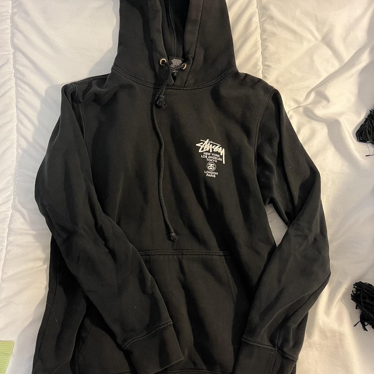 Stüssy Men's Black and White Hoodie | Depop