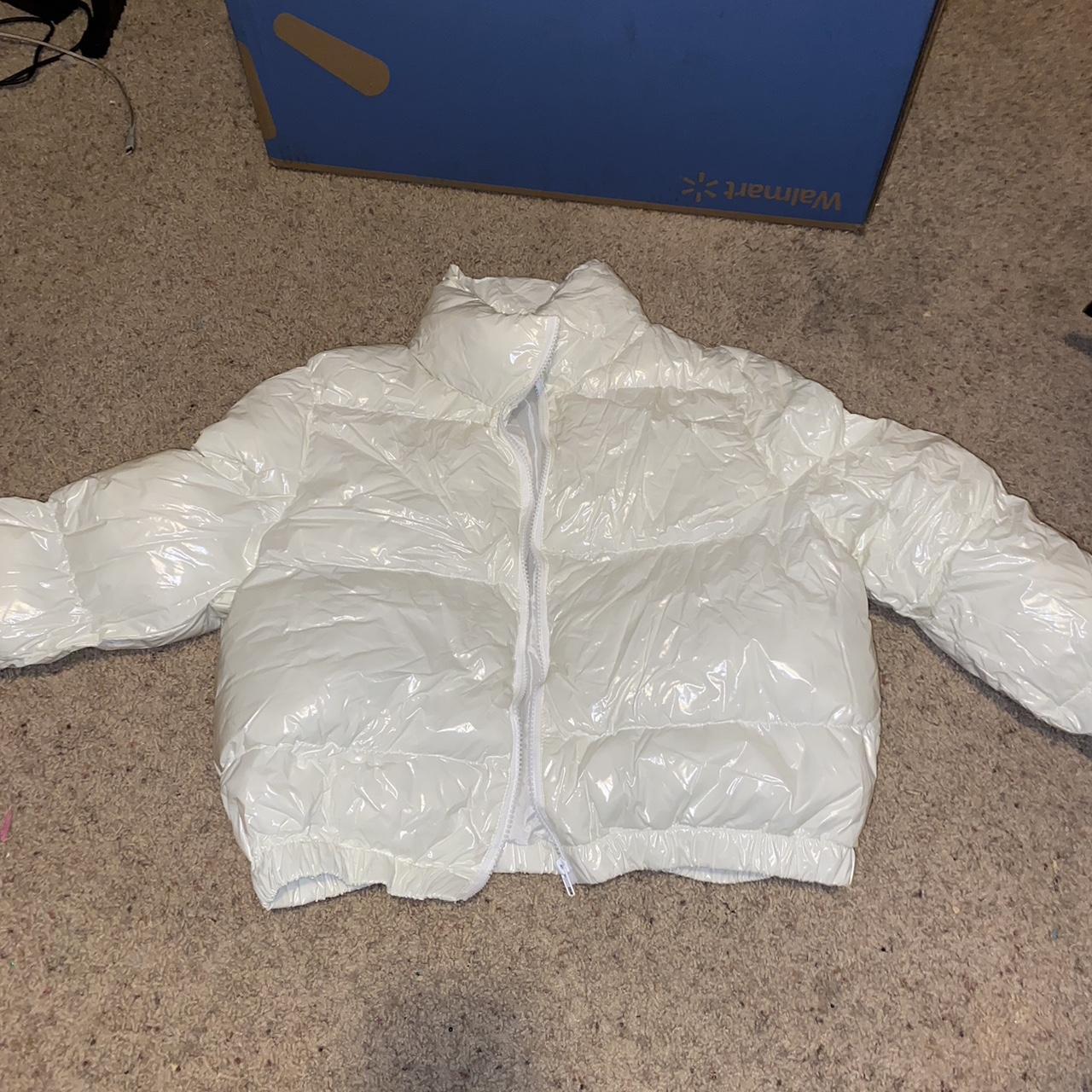 White plastic puffer jacket Depop