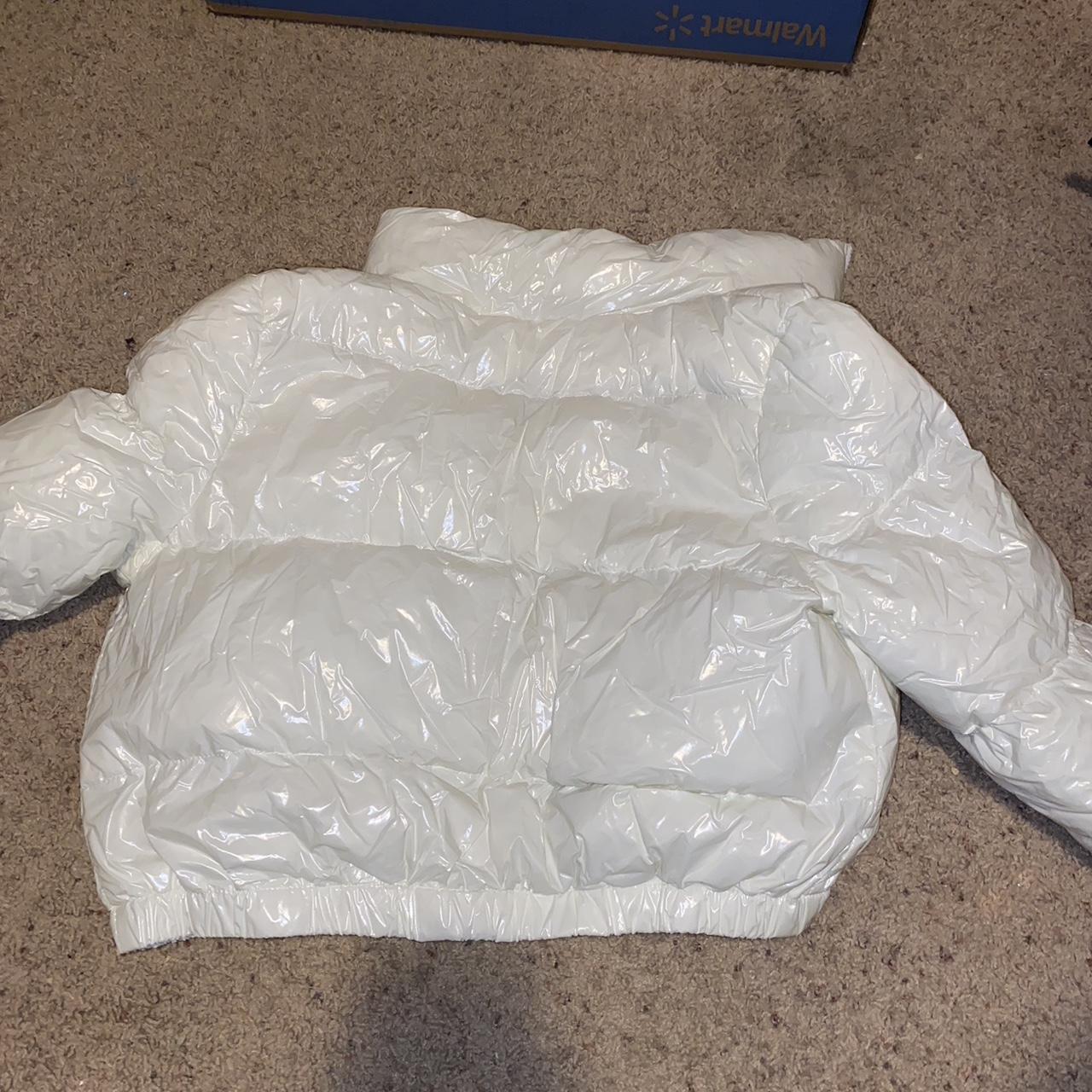 White plastic puffer jacket Depop