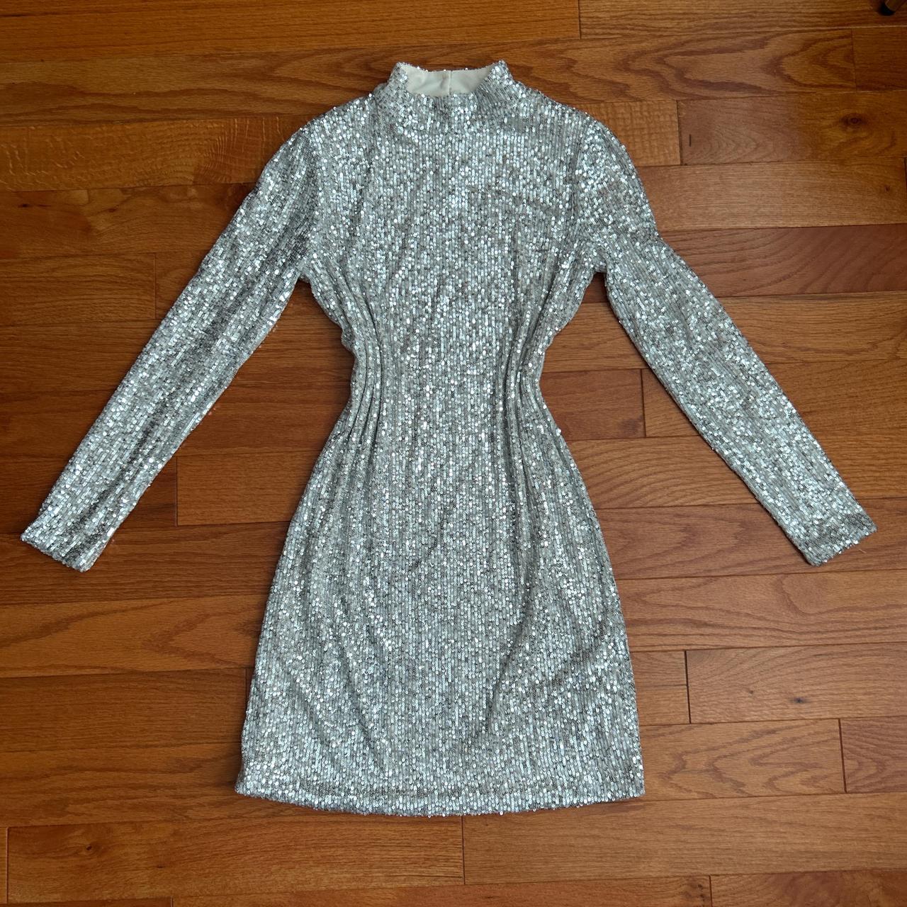 Silver sequin dress long sleeves Depop