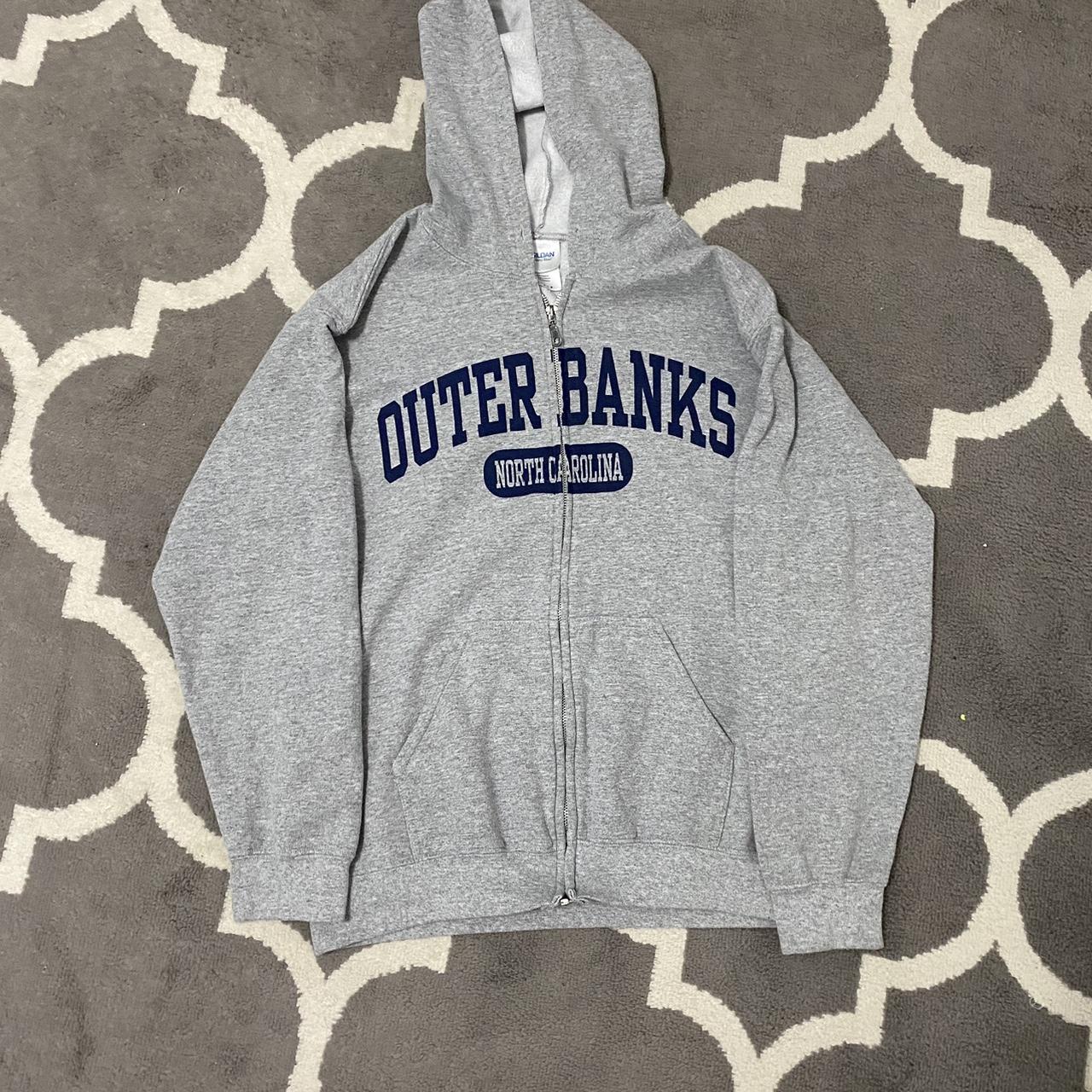 Gray outer banks zip up hoodie Size large - Depop