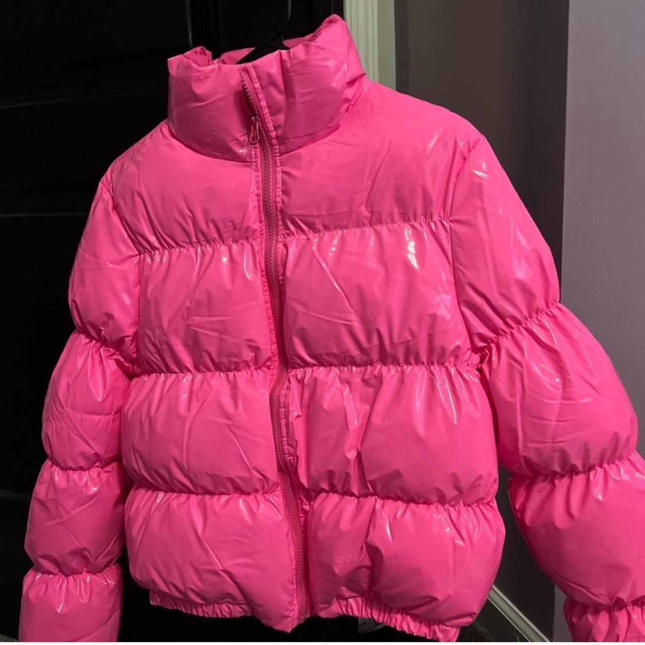 pink bubble puffer coat - Depop