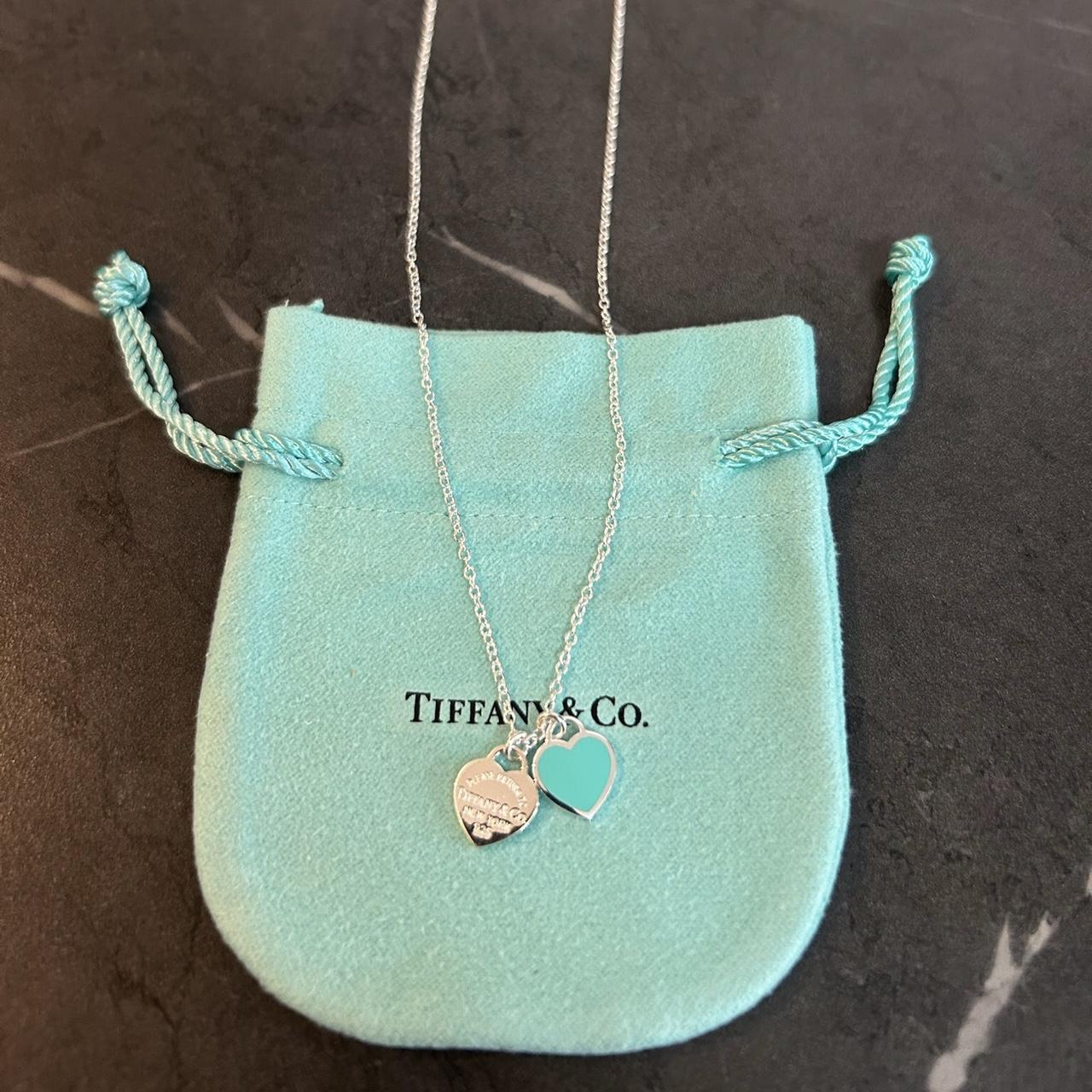 Tiffany mini blue heart necklace Size 18 inches... - Depop