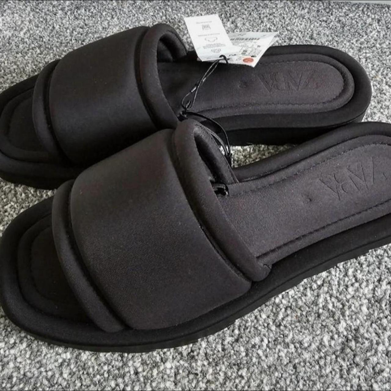 Zara black padded sliders in UK size 7. Brand new... - Depop