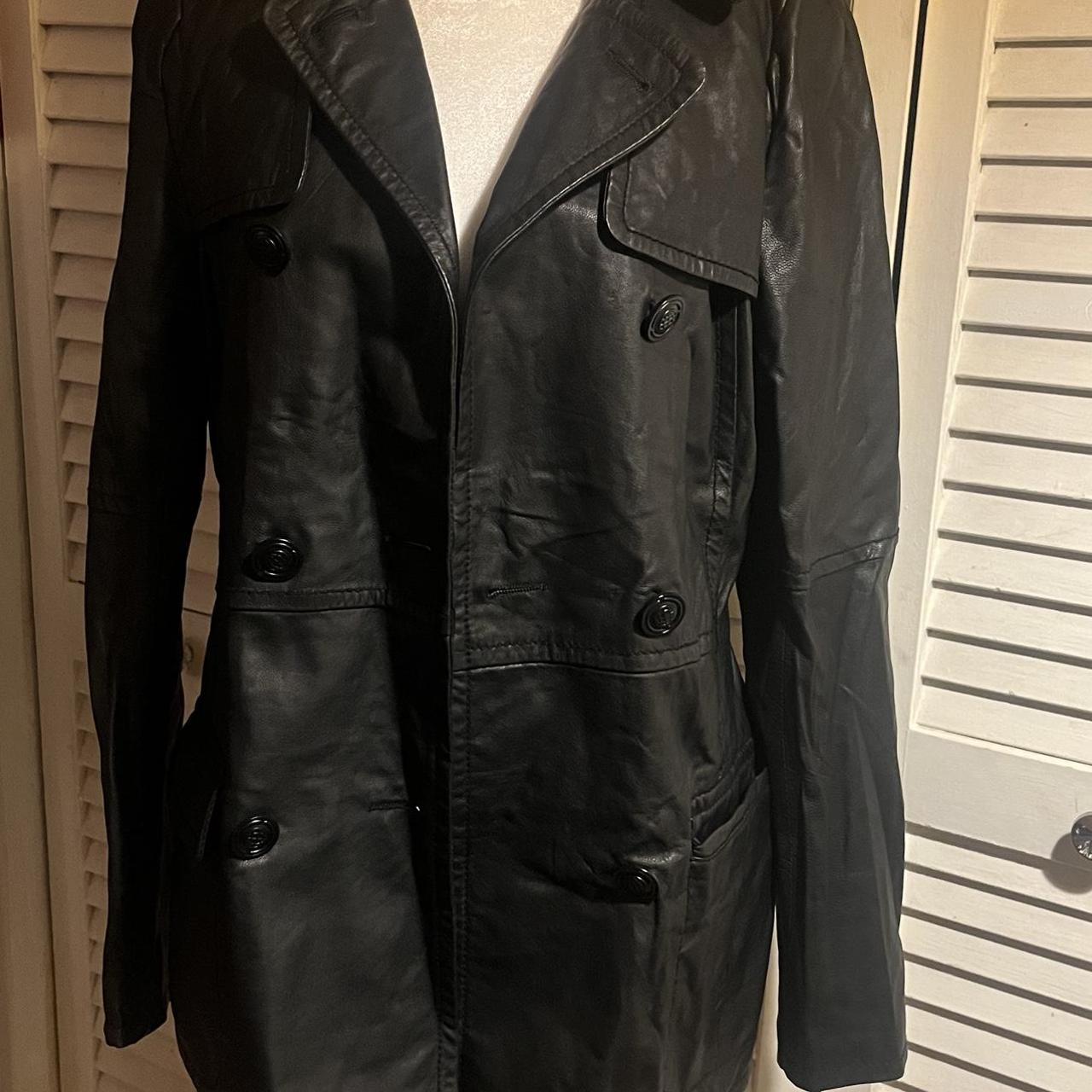 vintage leather trench black coat #leather... - Depop