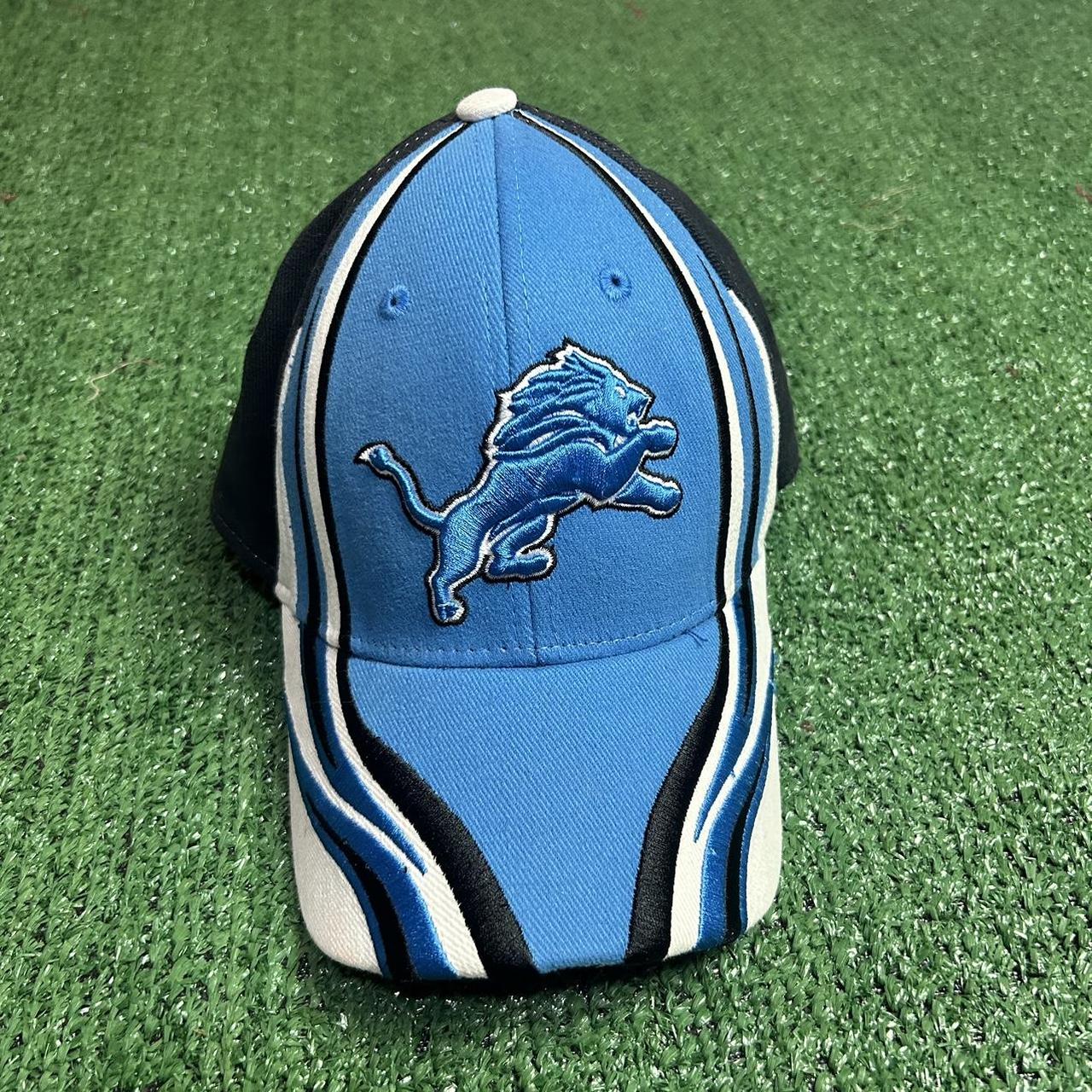 vintage 90s detroit lions blue white and black hat - Depop