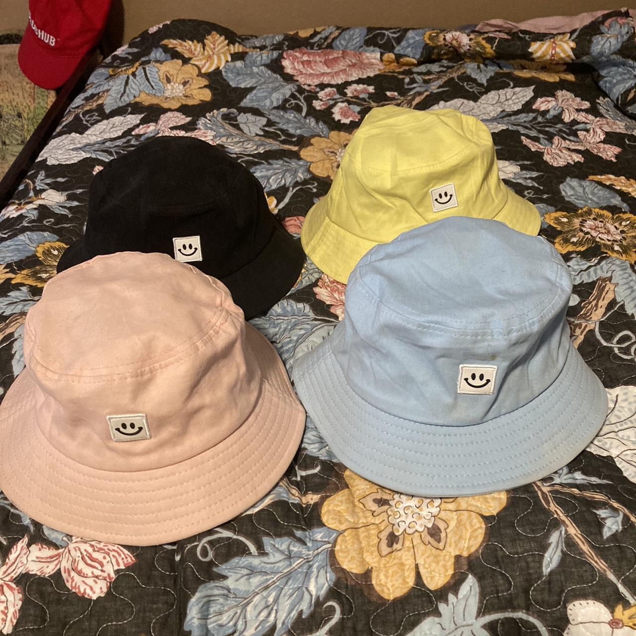 4 Pack Multi Colored Bucket Hats Smilie Faces - Depop