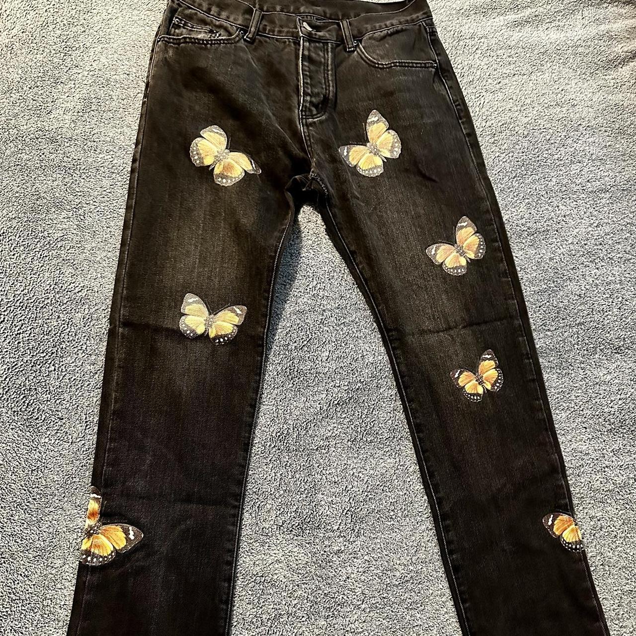 2000s black and yellow butterfly jeans MNML Men’s... Depop