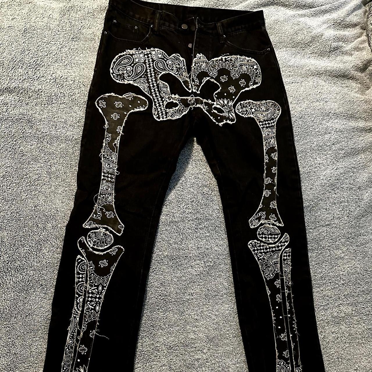 2000s black and white bandana print jeans,