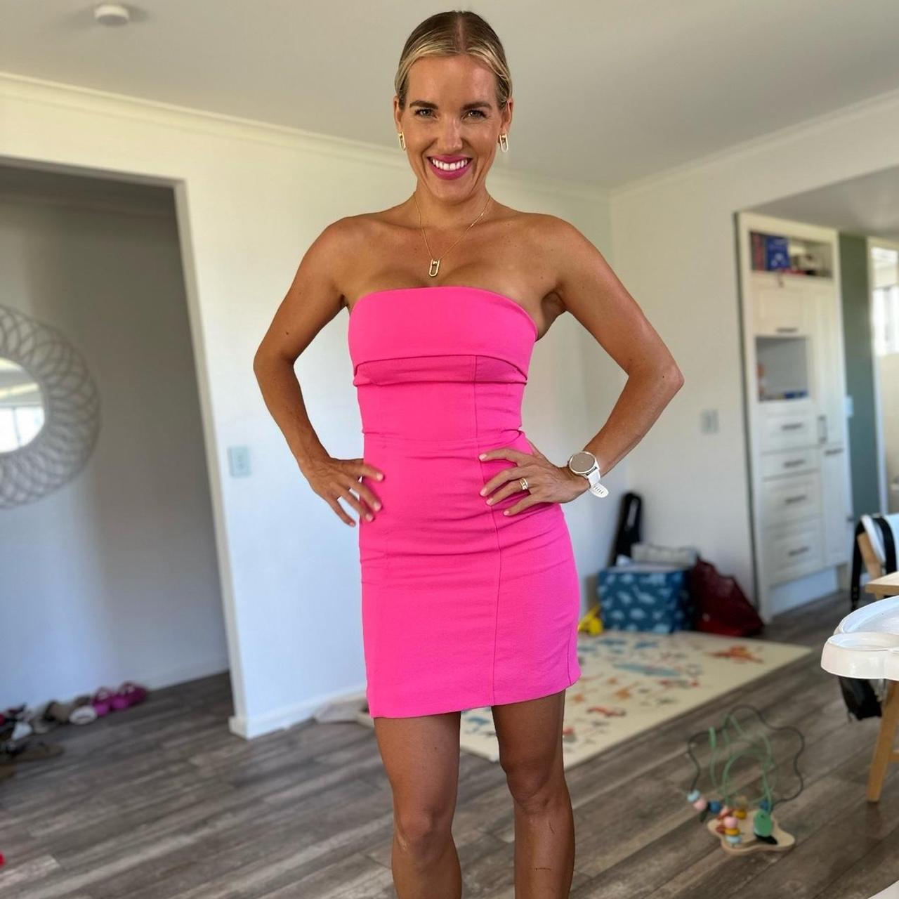 Kookai Oyster Strapless Mini Dress in Hibiscus, Size 34