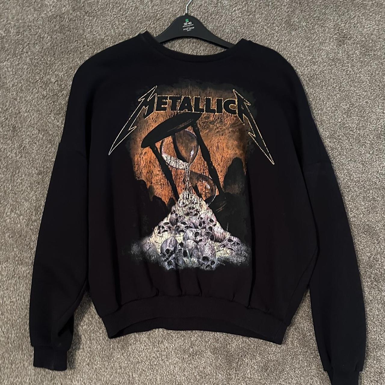 Metallica black and orange crewneck sweatshirt BERSHKA Depop