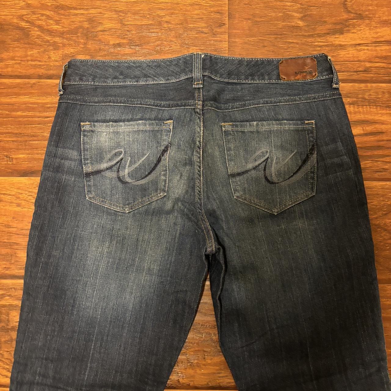 bootcut express jeans with unique stitching, one of - Depop