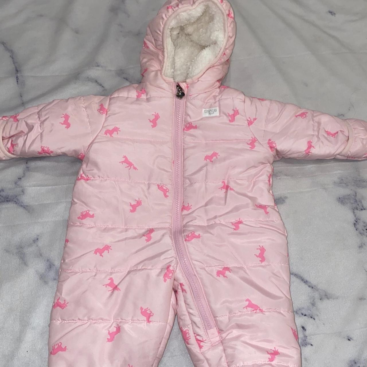 EUC Baby girl pink unicorn oshkosh snow suit