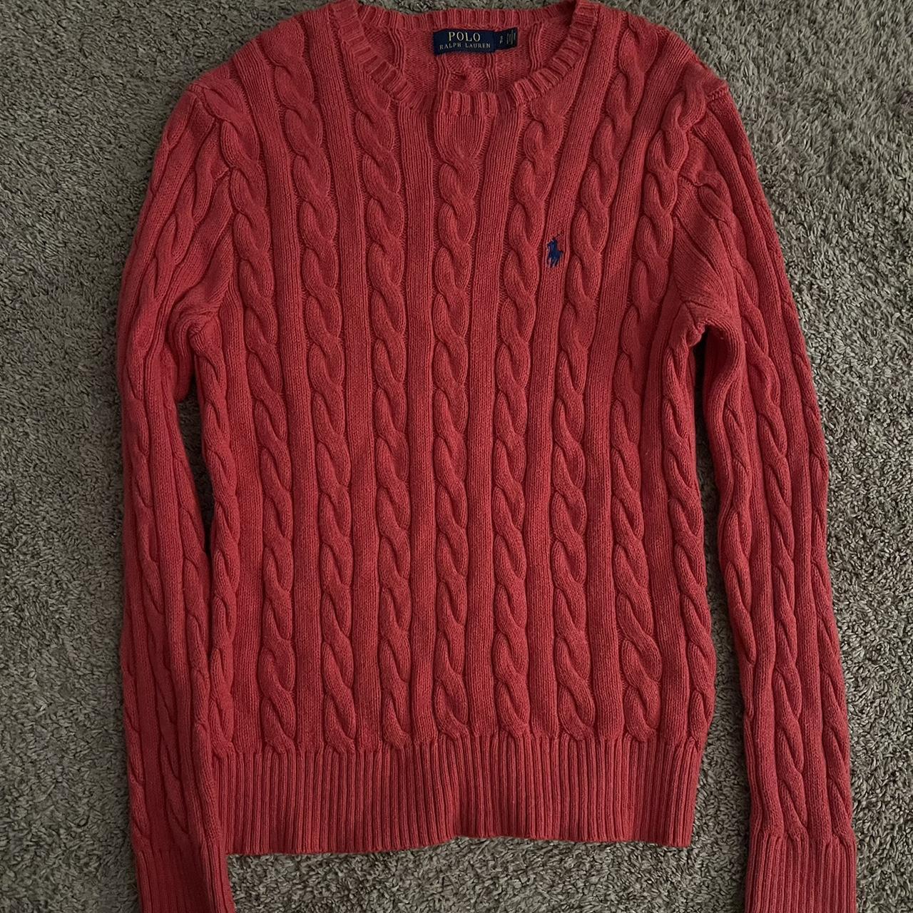 Ralph Lauren Red Cable Knit Sweater - Depop