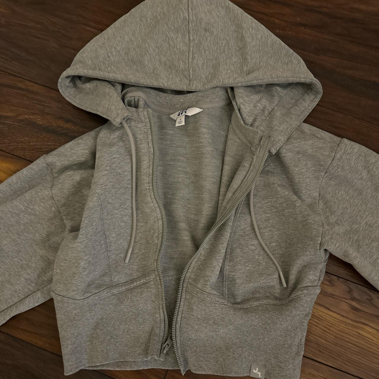 grey cropped zip up hoodie size small light grey - Depop